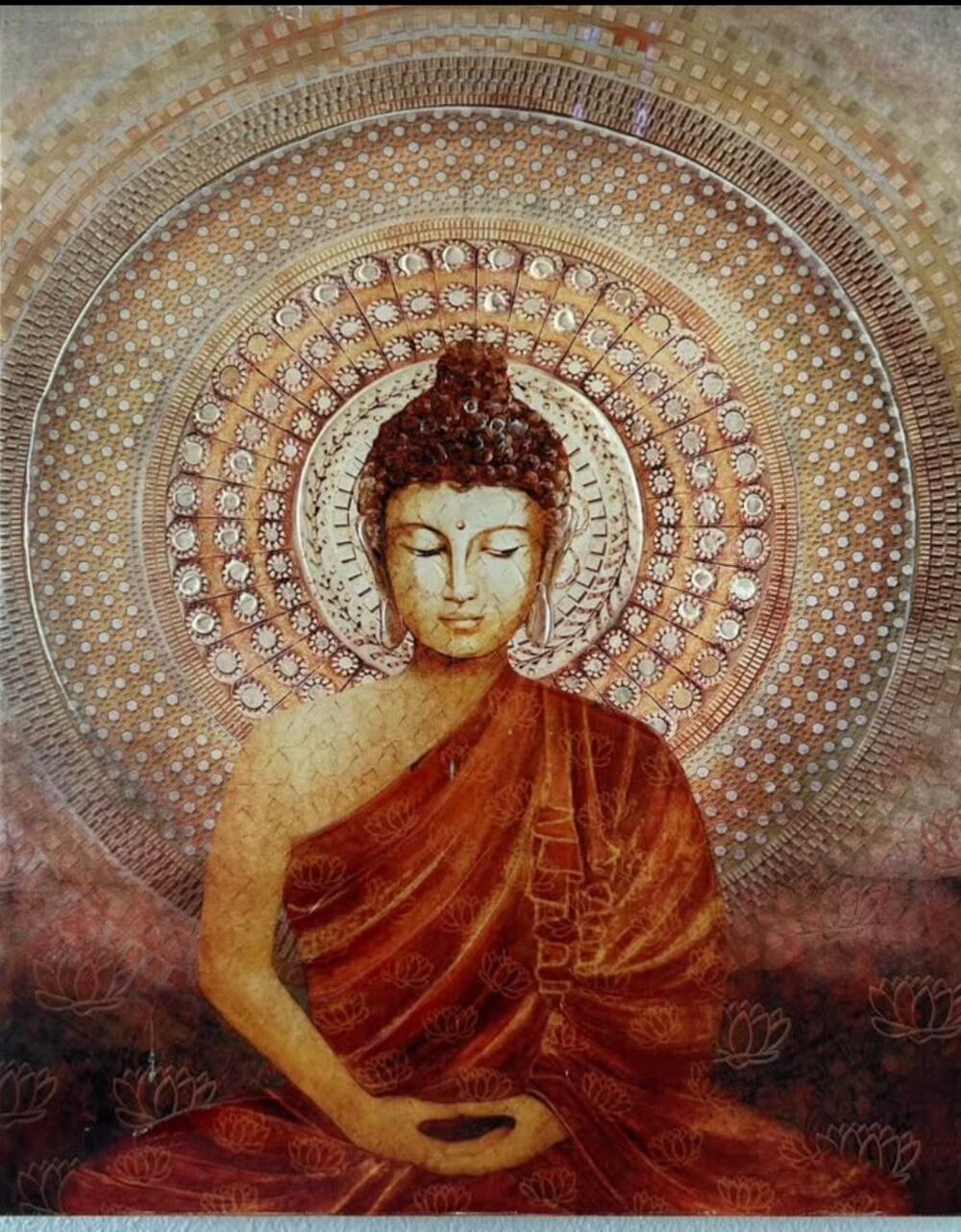 Buddha Meditation Wall Art 18x24 Gold Rust Mandala Lotus Boho Spiritual Decor
